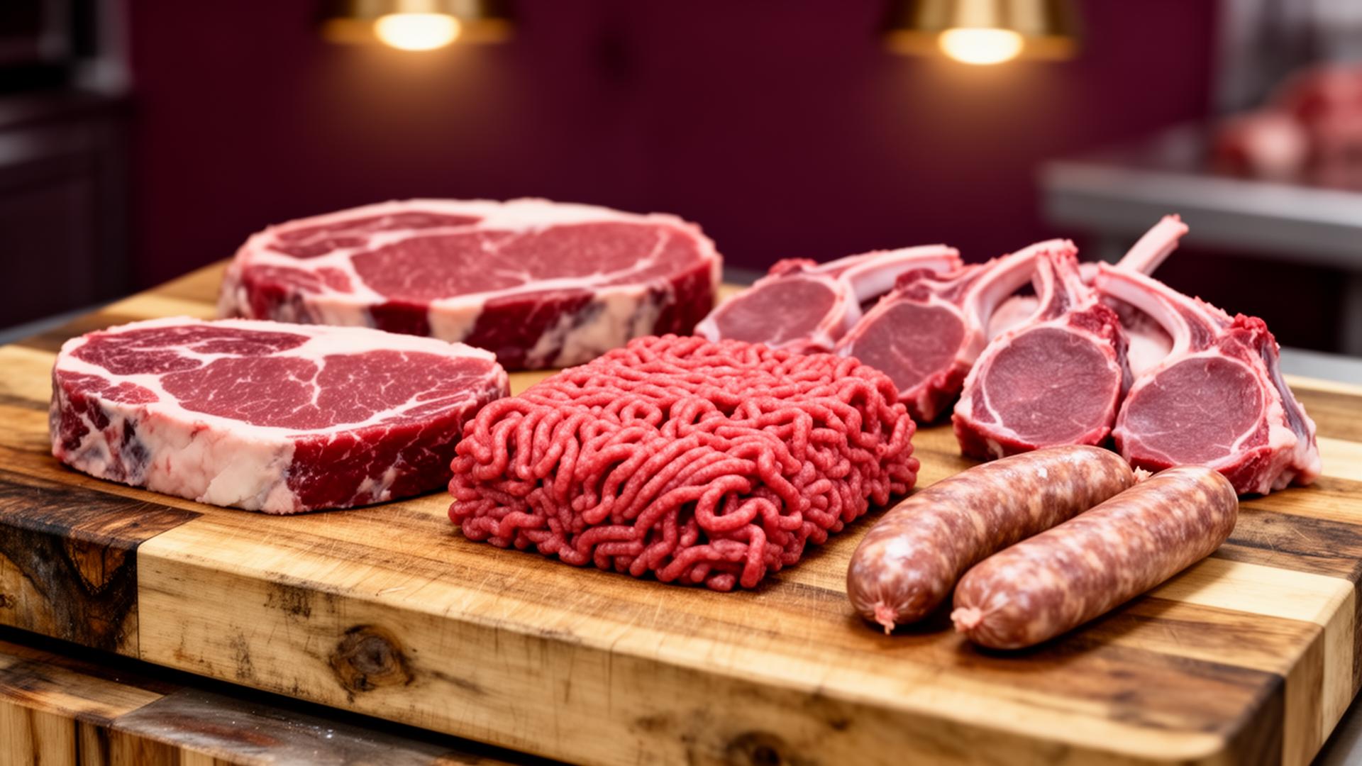 Premium hand-cut meat on a butcher's block
